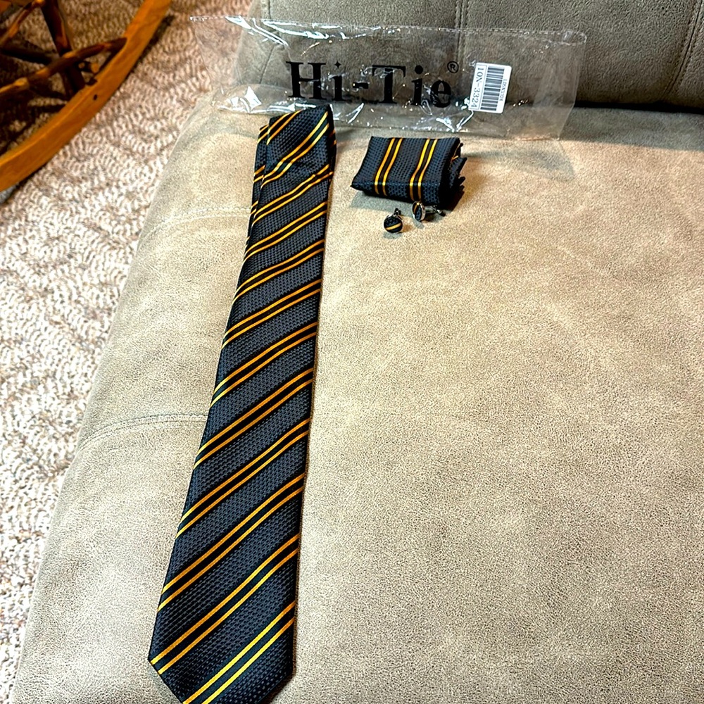 Tie, Matching Pocket Scarf, And Cuff Links - image 1